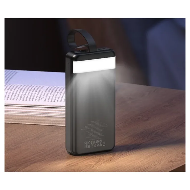 HOCO J123B 30000mAh must liitium-polümeer akupank LED-ekraaniga, USB-A/C, öövalgus, 168x83x33 mm