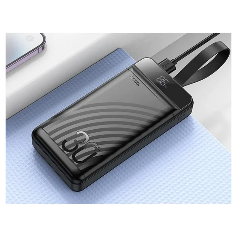 HOCO J123B 30000mAh must liitium-polümeer akupank LED-ekraaniga, USB-A/C, öövalgus, 168x83x33 mm