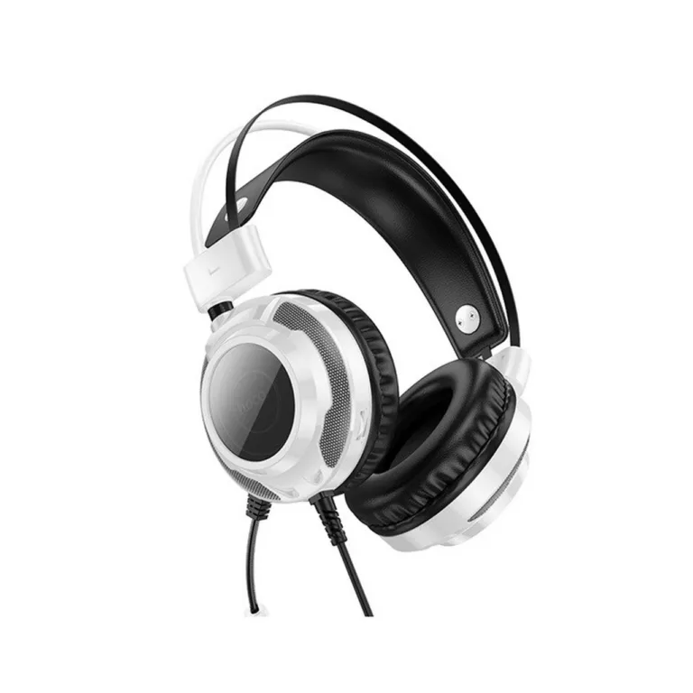 Hoco W110 50 mm juhtmega valge/must mängurikomplekt USB/3,5 mm, RGB valgusefektidega, üle kõrva, sisseehitatud mikrofon