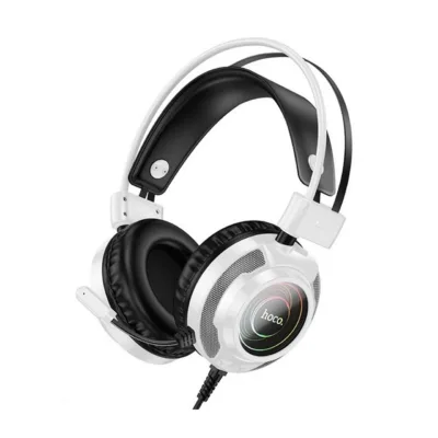 Hoco W110 50 mm juhtmega valge/must mängurikomplekt USB/3,5 mm, RGB valgusefektidega, üle kõrva, sisseehitatud mikrofon