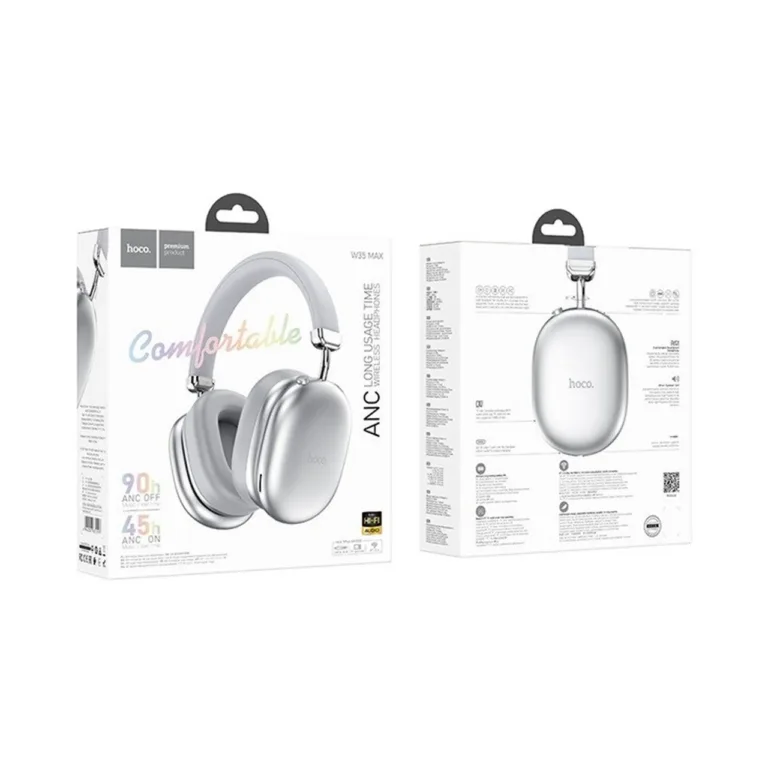 Hoco W35 Max 204x174x82 mm hõbedased ANC Bluetooth 5.4 on-ear juhtmevabad kõrvaklapid kuni 90 h kasutusaega