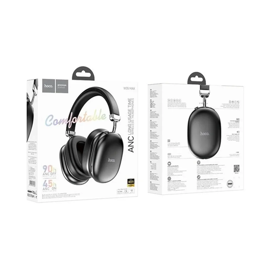 Hoco W35 Max ANC 204x174x82 mm mustad juhtmevabad Bluetooth 5.4 on-ear kõrvaklapid, 90 h aku, USB-C – 5