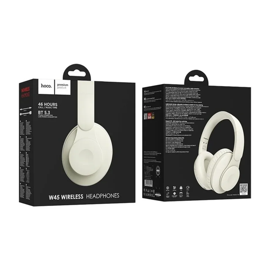 Hoco W45 5.3 Bluetooth 46h akuga valged on-ear juhtmevabad kõrvaklapid mikrofoniga ja AUX-sisendiga – 4