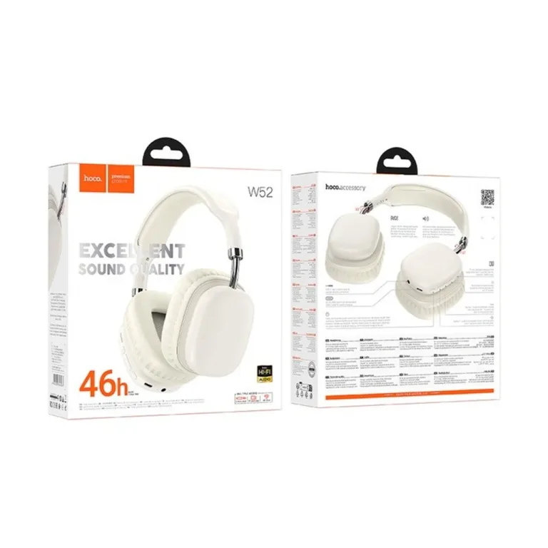Hoco W52 Plus 46 h Bluetooth 5.4 piimjas valged juhtmevabad on-ear kõrvaklapid mikrofoniga