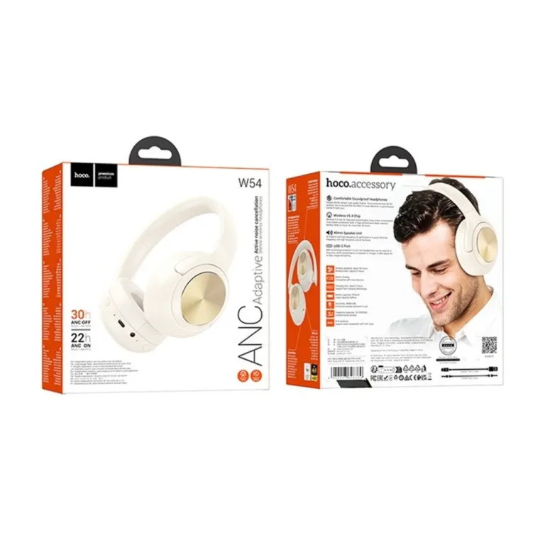 HOCO W54 30 h ANC Bluetooth 5.4 juhtmevabad on-ear kõrvaklapid mikrofoniga, Milk