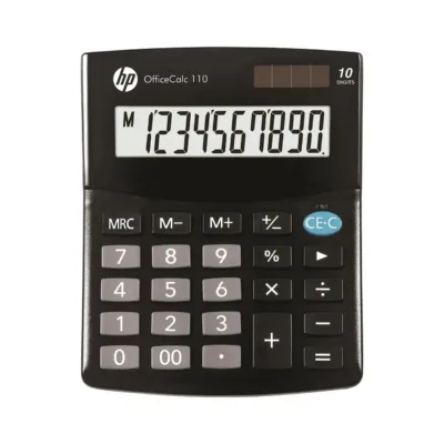 HP HPKOC110 10-kohaline must taskukalkulaator, 125x101x33 mm, aku/päikesetoitega kontorikasutuseks