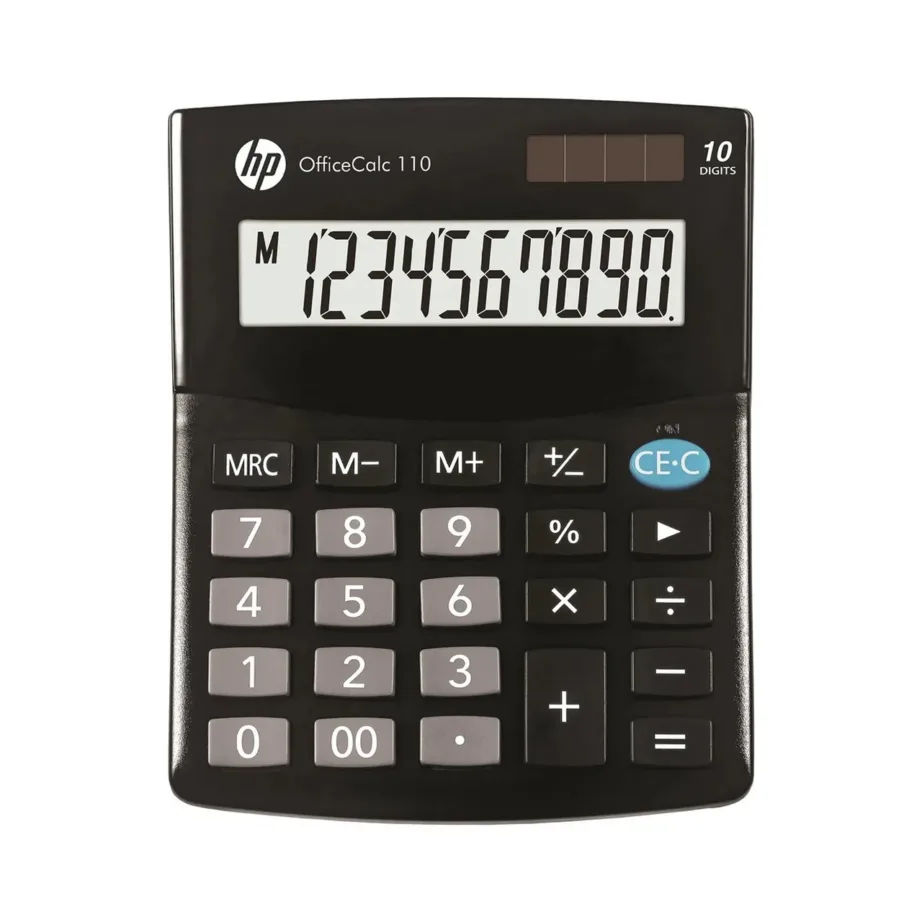 HP HPKOC110 10-kohaline must taskukalkulaator, 125x101x33 mm, aku/päikesetoitega kontorikasutuseks