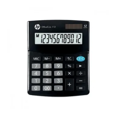 HP HPKOC112 12-kohaline must taskukalkulaator 125x101x33 mm LCD-ekraaniga, aku/päikesetoitega