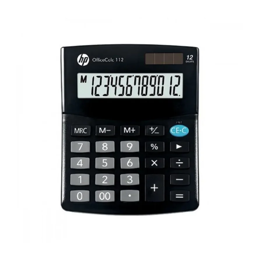 HP HPKOC112 12-kohaline must taskukalkulaator 125x101x33 mm LCD-ekraaniga, aku/päikesetoitega