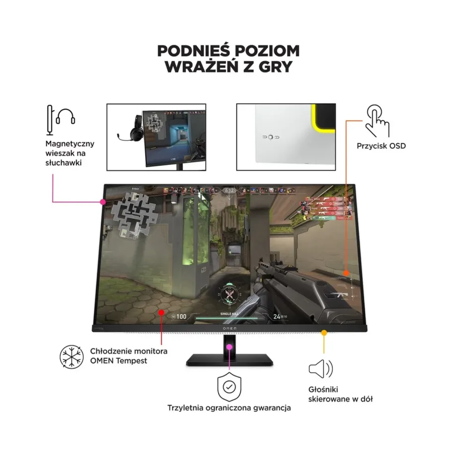 HP OMEN Transcend 9R181E9#ABB 31,5″ 4K UHD OLED 240Hz mängumonitor, FreeSync Premium Pro, KVM, valge - 12