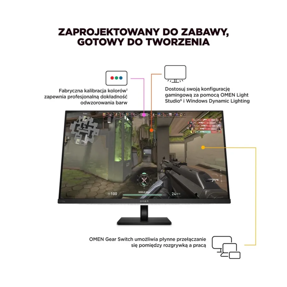 HP OMEN Transcend 9R181E9#ABB 31,5″ 4K UHD OLED 240Hz mängumonitor, FreeSync Premium Pro, KVM, valge - 6