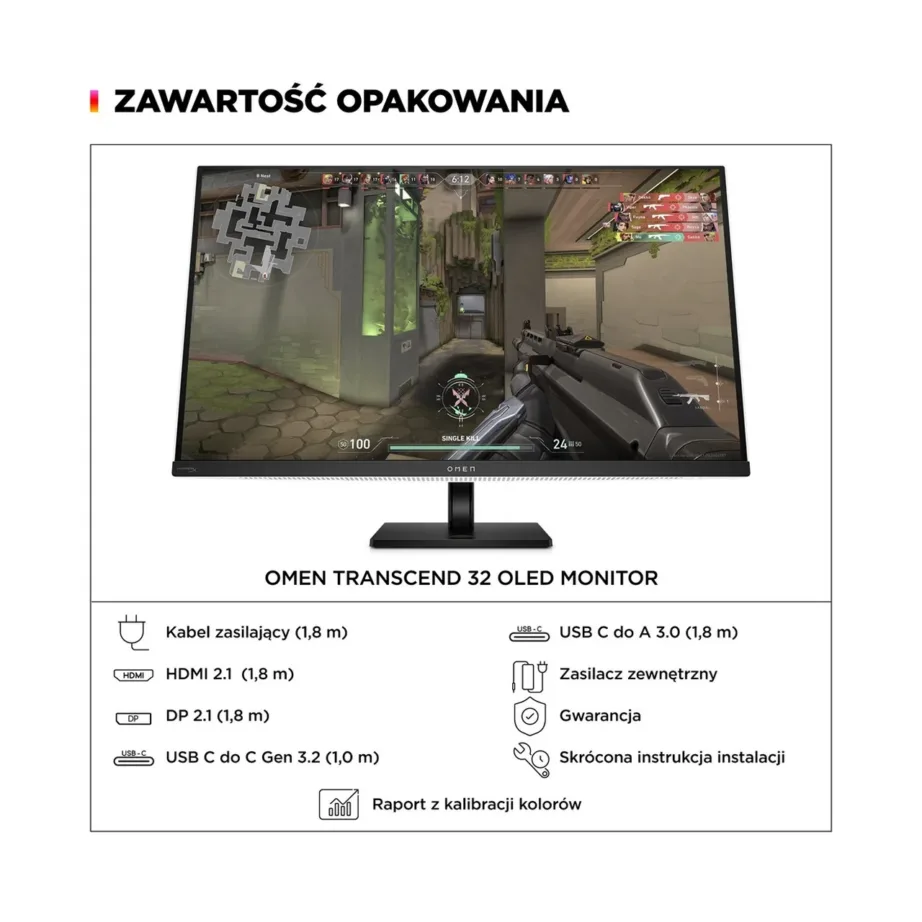 HP OMEN Transcend 9R181E9#ABB 31,5″ 4K UHD OLED 240Hz mängumonitor, FreeSync Premium Pro, KVM, valge - 10