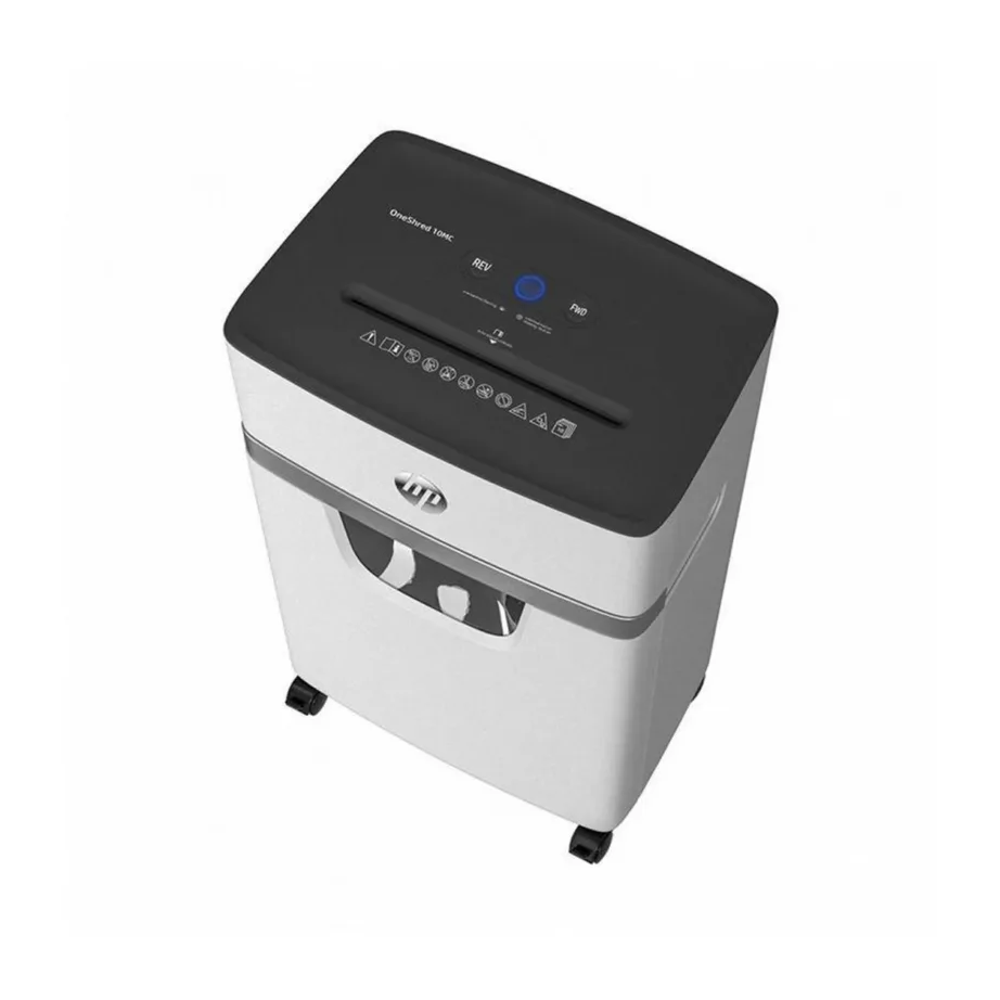 HP OneShred 10MC 10-leheline 20L mikrolõikega P-5 paberipurustaja, krediit- ja klambritega paberi hävitamine, 354x240x534 mm, helehall, ratastega – 2