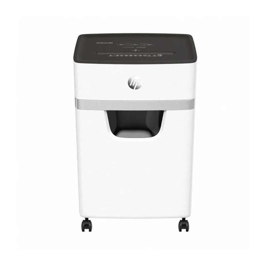 HP OneShred 10MC 10-leheline 20L mikrolõikega P-5 paberipurustaja, krediit- ja klambritega paberi hävitamine, 354x240x534 mm, helehall, ratastega – 6
