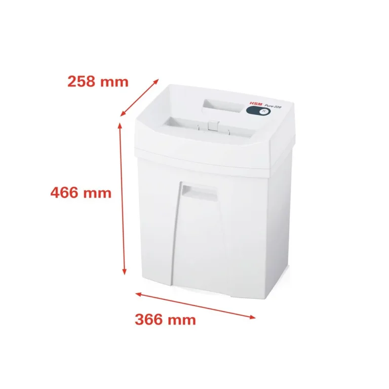 HSM Pure 220 valge 22,5 cm P-4 paberipurustaja, 7 lehte, osakesteks lõikamine, A4 ja krediitkaartidele