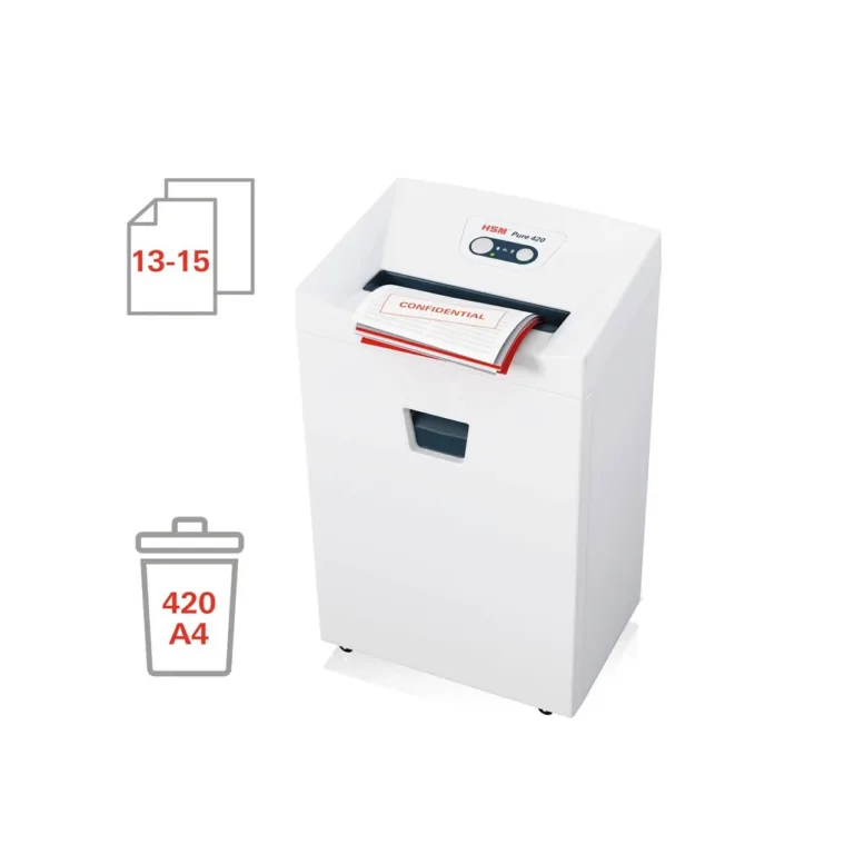 HSM Pure 420 valge 4,5x30 mm osakesteks lõikav 24 cm töölaiusega dokumendipurustaja P-4, 35L