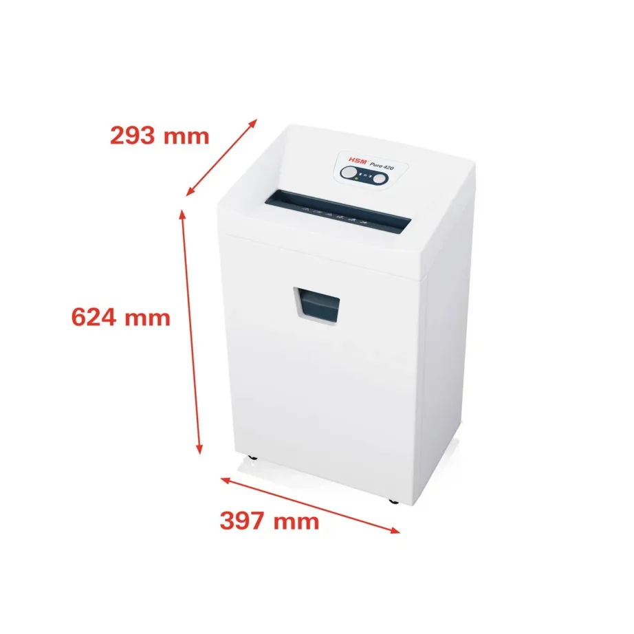HSM Pure 420 valge paberipurustaja 24 cm, 1,9×15 mm, 35 l, P-5 turvatase, klambrite ja krediitkaartide hävitus – 3