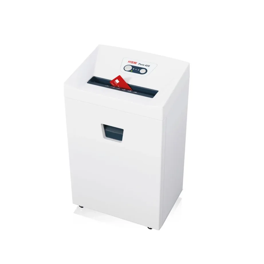 HSM Pure 420 valge paberipurustaja 24 cm, 1,9×15 mm, 35 l, P-5 turvatase, klambrite ja krediitkaartide hävitus – 7