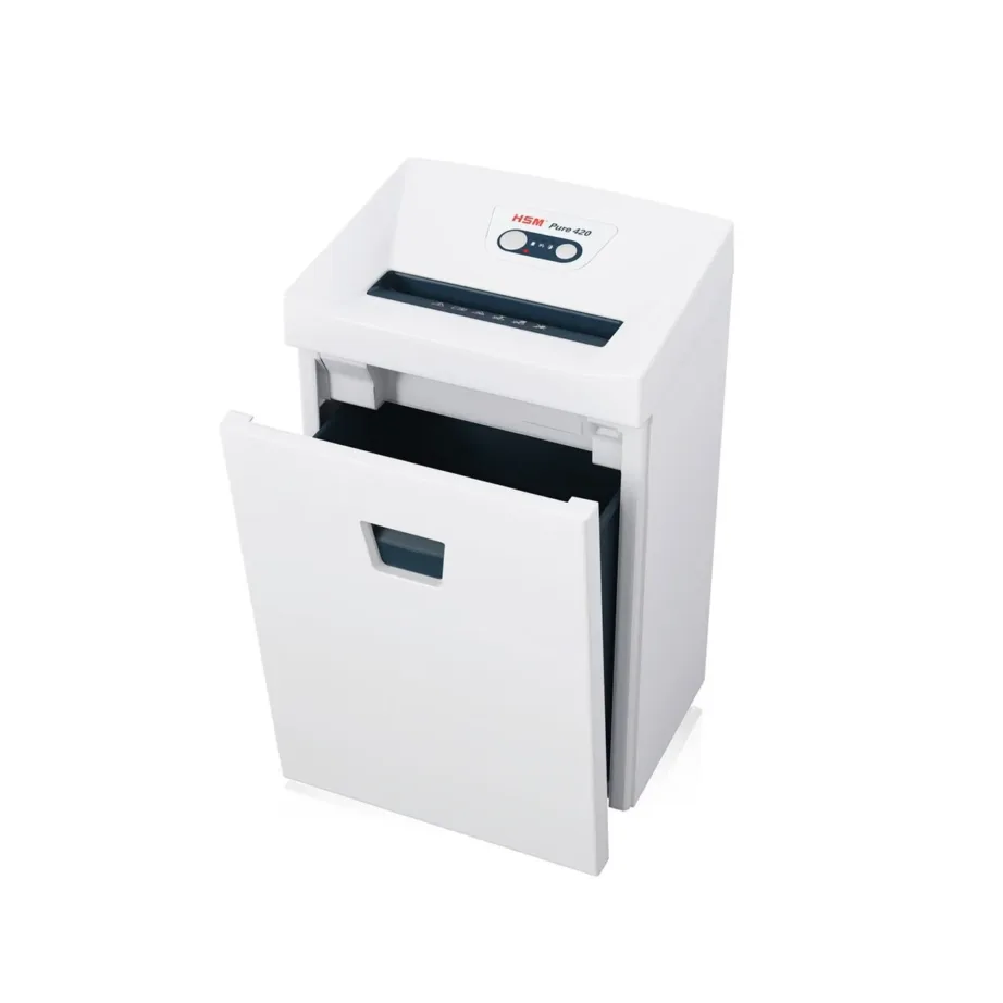 HSM Pure 420 valge paberipurustaja 24 cm, 1,9×15 mm, 35 l, P-5 turvatase, klambrite ja krediitkaartide hävitus – 8