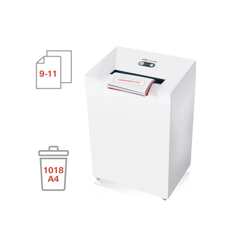 HSM Pure 530 2352111 80L 1,9×15 mm valge osakesteks lõikav paberi- ja krediitkaardihävitaja E-4/P-5 töögruppidele (30 cm töölaius, 11 lehte) – 4