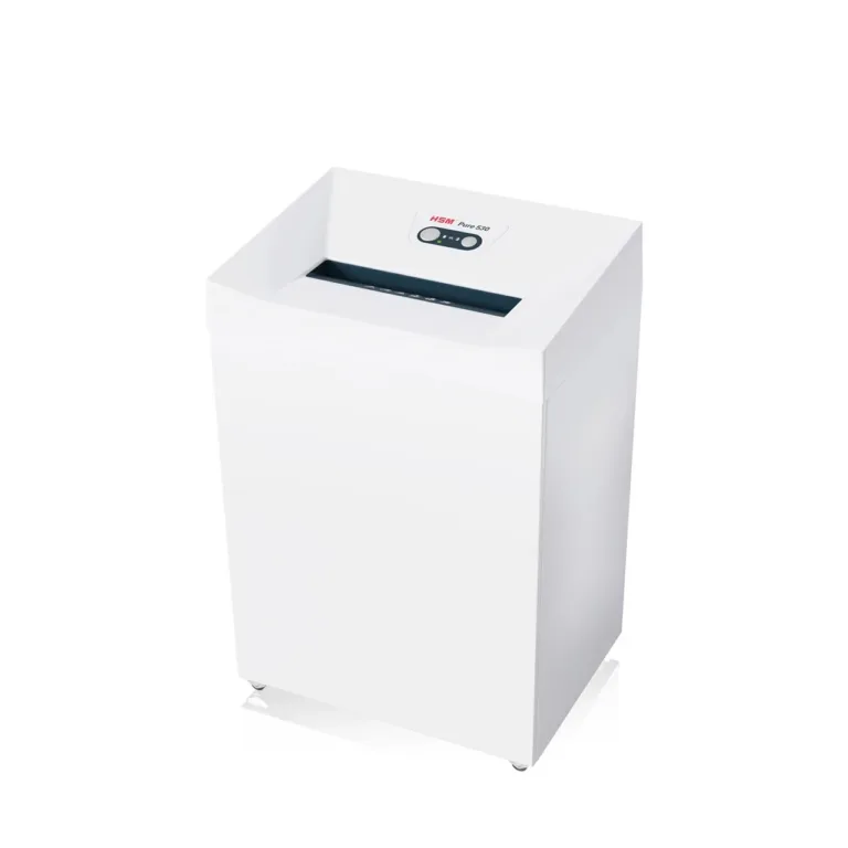 HSM Pure 530 2352111 80L 1,9x15 mm valge osakesteks lõikav paberi- ja krediitkaardihävitaja E-4/P-5 töögruppidele (30 cm töölaius, 11 lehte)
