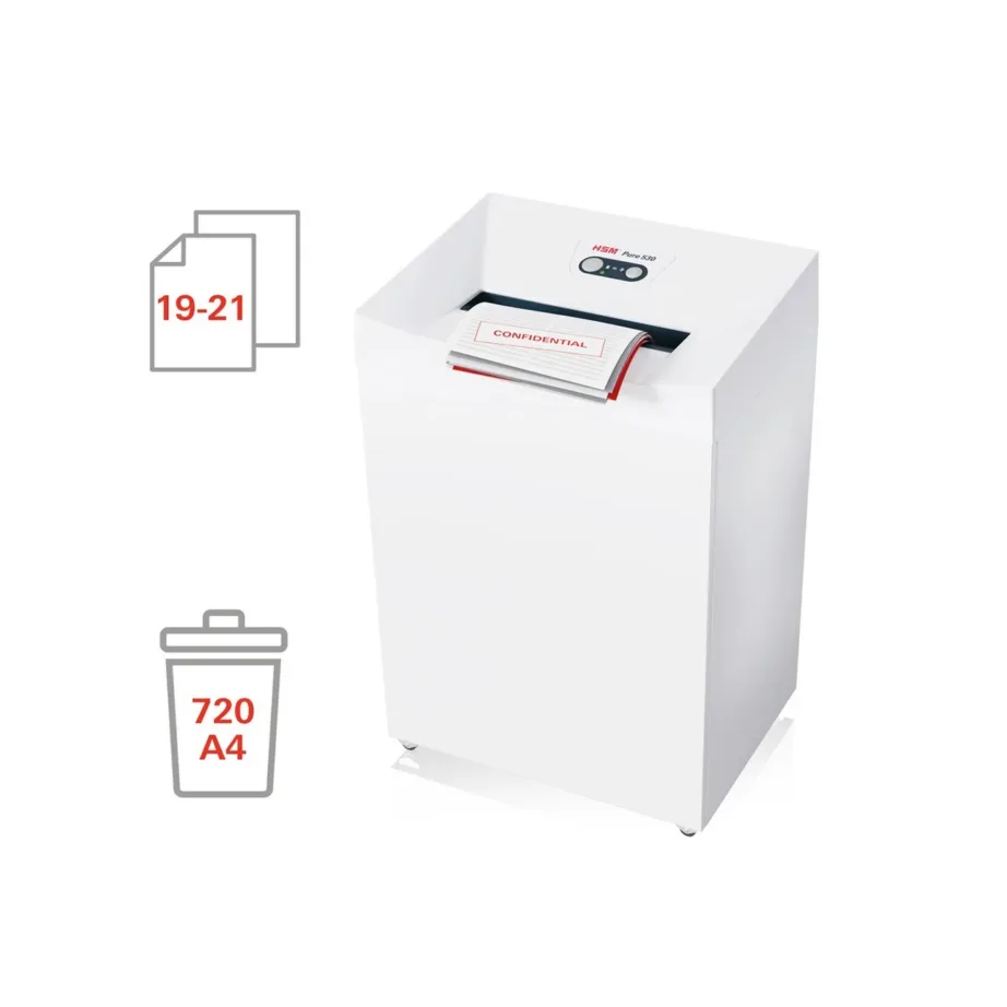 HSM Pure 530 80L 3,9 mm ribaslõikega paberipurustaja, valge, 21 lehte, 30 cm laius, CD/krediitkaartide hävitus – 4