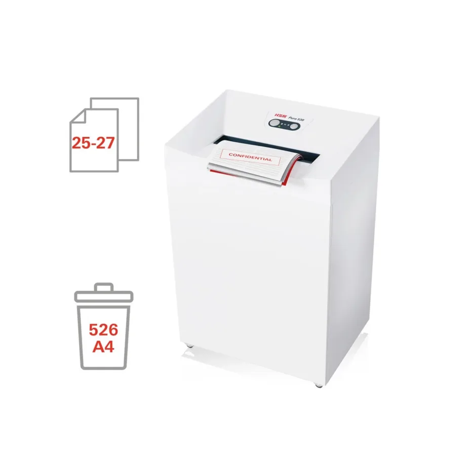 HSM Pure 530 80L 5,8 mm ribalõikur valge dokumendipurustaja, 27 lehte, 30 cm tööala, klambrite, kaartide ja CD-de hävitus – 4