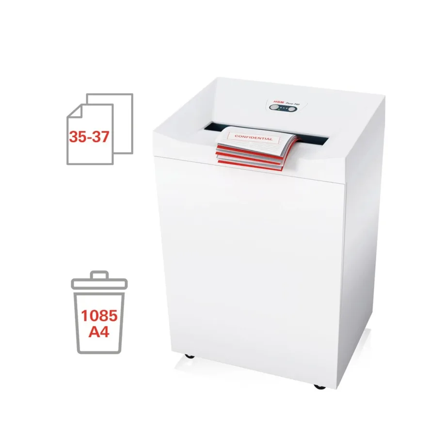 HSM Pure 740 3,9 mm 145L valge ribalõikusega paberipurustaja 28-lehelise võimekusega, CD-de ja klambrite hävitusega – 4
