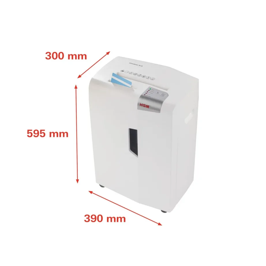 HSM shredstar X13 13-leheline 4×37 mm osakesteks lõikav dokumentide ja CD-de hävitaja 23 L hõbe/valge, 390x300x595 mm – 3
