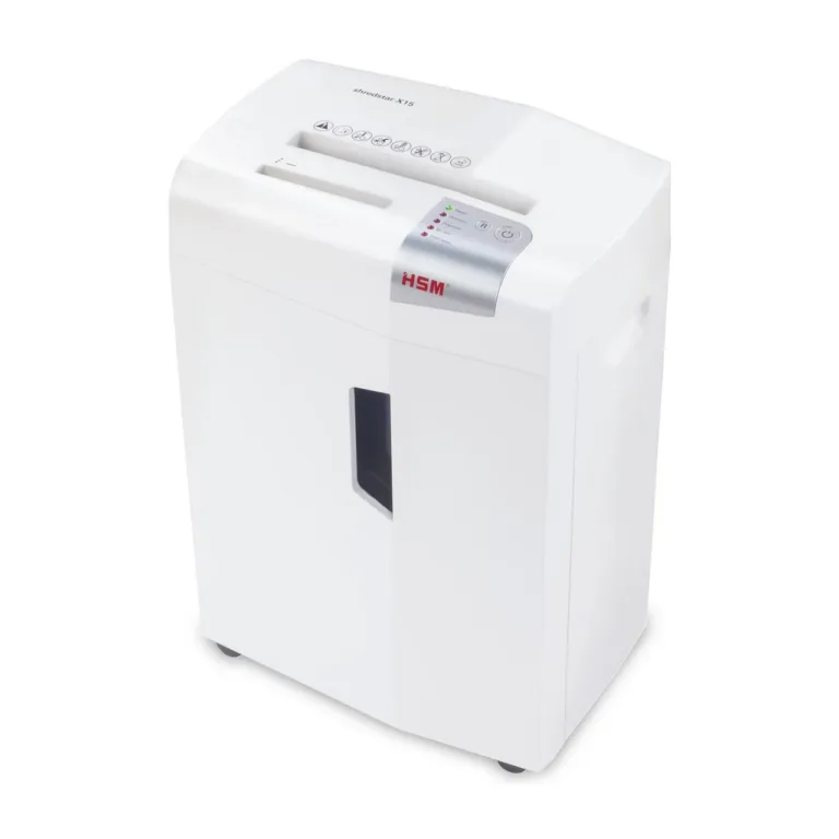 HSM shredstar X15 23 cm 16-leheline 4x37 mm osakesteks lõikav 26L ratastel dokumendipurustaja, CD ja kaartide hävitus, P-4 turbetase, hõbe/valge