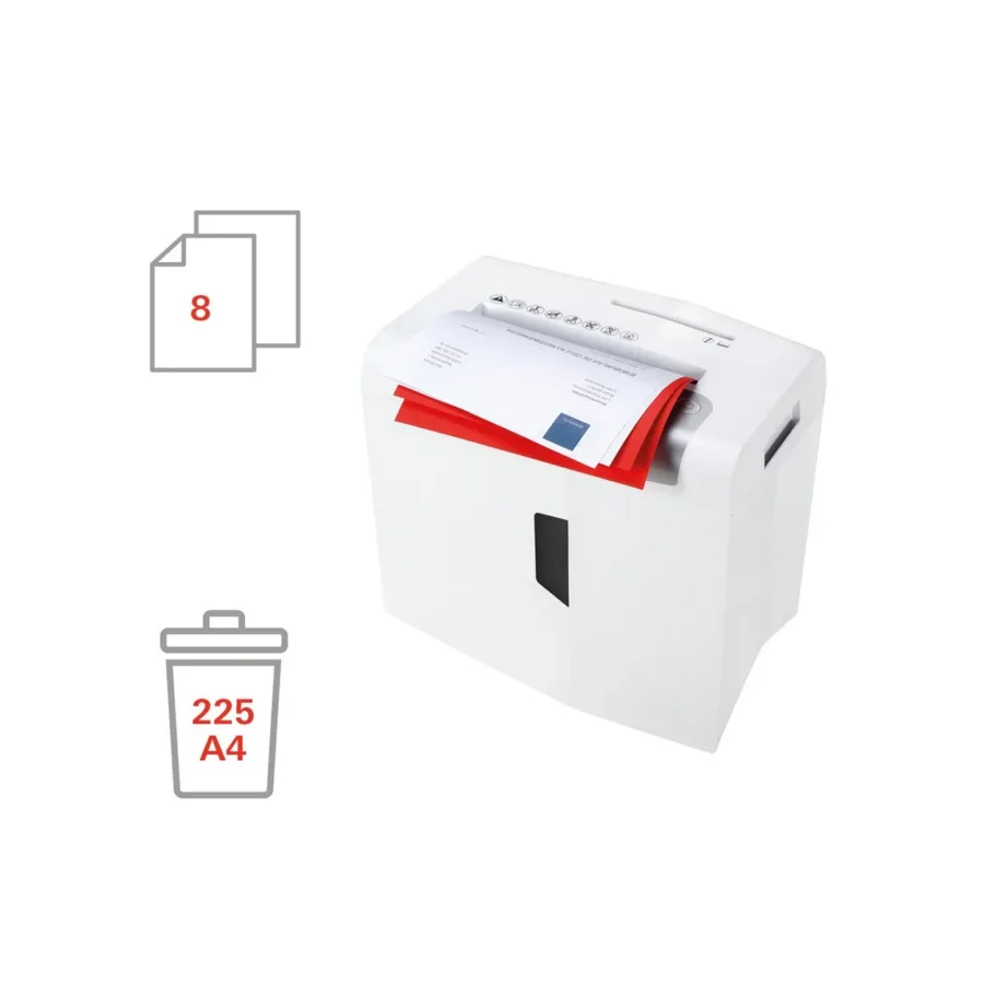 HSM shredstar X8 8-leheline 4,5×30 mm osakesteks lõikav dokumendihävitaja, CD-/krediitkaardi lõikur, 18L valge/hõbedane, 22 cm töölaius – 4