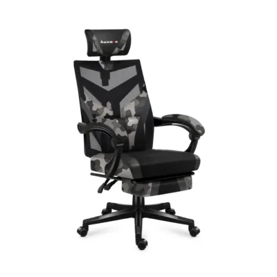 Huzaro Combat 5.0 Camo 61 cm lai, must/kamuflaaž võrgust mänguritool, pehmed käetoed, lamamisfunktsioon, jalatugi, kuni 140 kg