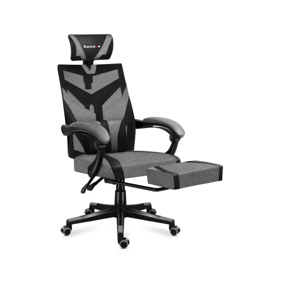 Huzaro Combat 5.0 Grey 67 cm laiune ergonoomiline mänguritool, nailonvõrgust seljatugi, peatoega, 140 kg kandevõimega, kallutatav, must-hall – 11