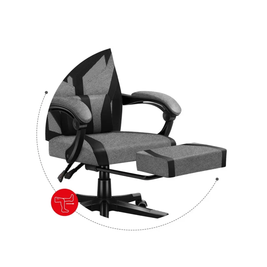 Huzaro Combat 5.0 Grey 67 cm laiune ergonoomiline mänguritool, nailonvõrgust seljatugi, peatoega, 140 kg kandevõimega, kallutatav, must-hall – 4
