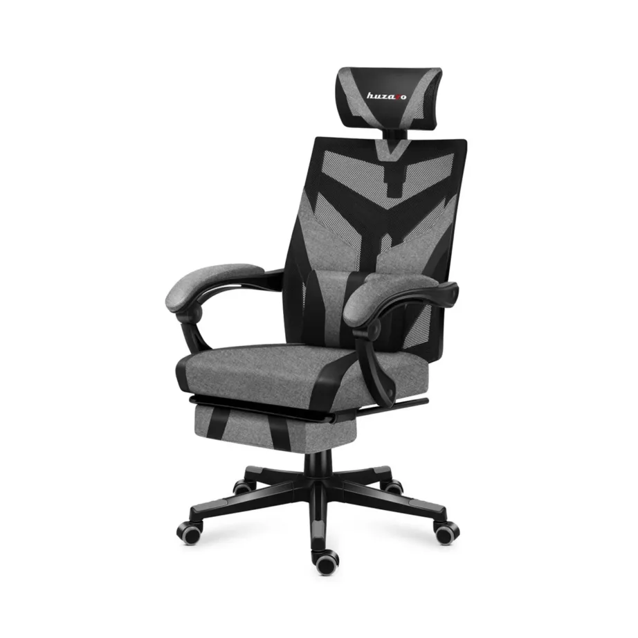 Huzaro Combat 5.0 Grey 67 cm laiune ergonoomiline mänguritool, nailonvõrgust seljatugi, peatoega, 140 kg kandevõimega, kallutatav, must-hall – 10