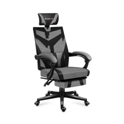 Huzaro Combat 5.0 Grey 67 cm laiune ergonoomiline mänguritool, nailonvõrgust seljatugi, peatoega, 140 kg kandevõimega, kallutatav, must-hall