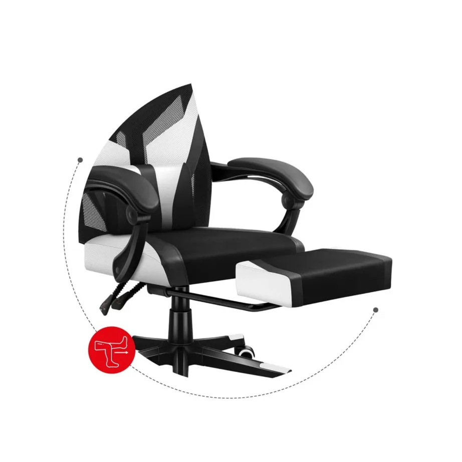 Huzaro Combat 5.0 White 67 cm lai mänguritool ergonoomilise võrkseljatoega, täpselt reguleeritav, 140 kg kandevõimega, must/valge – 2