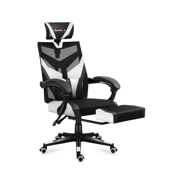 Huzaro Combat 5.0 White 67 cm lai mänguritool ergonoomilise võrkseljatoega, täpselt reguleeritav, 140 kg kandevõimega, must/valge