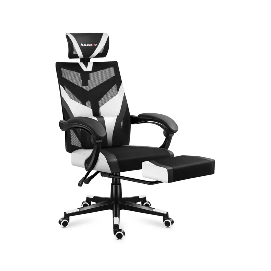 Huzaro Combat 5.0 White 67 cm lai mänguritool ergonoomilise võrkseljatoega, täpselt reguleeritav, 140 kg kandevõimega, must/valge – 11