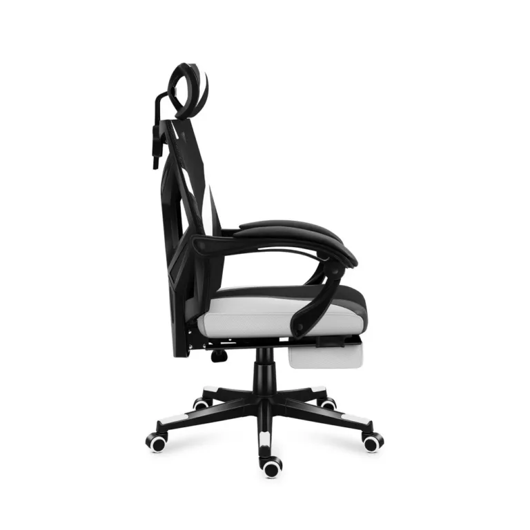 Huzaro Combat 5.0 White 67 cm lai mänguritool ergonoomilise võrkseljatoega, täpselt reguleeritav, 140 kg kandevõimega, must/valge