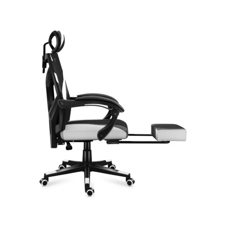 Huzaro Combat 5.0 White 67 cm lai mänguritool ergonoomilise võrkseljatoega, täpselt reguleeritav, 140 kg kandevõimega, must/valge