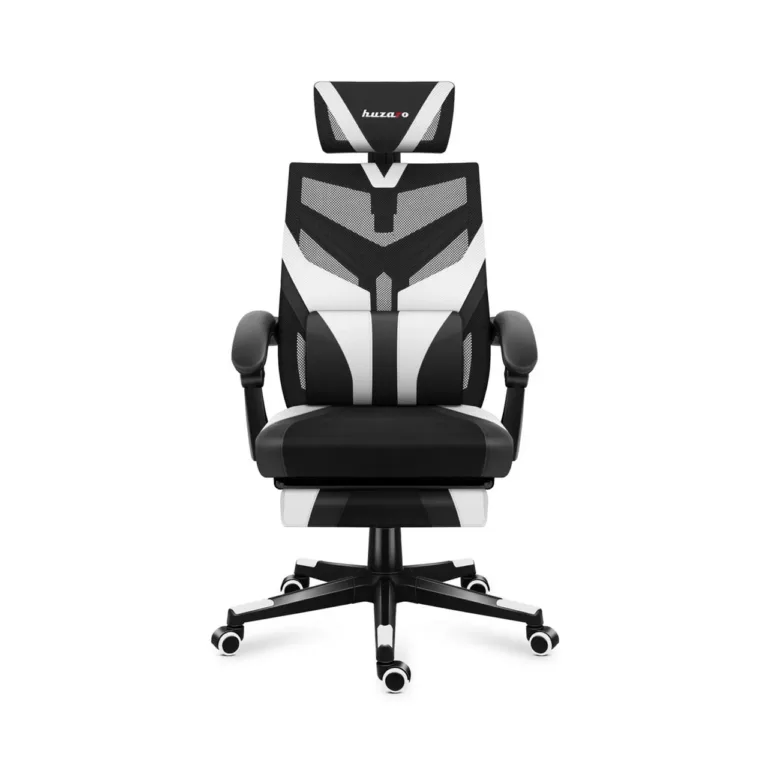 Huzaro Combat 5.0 White 67 cm lai mänguritool ergonoomilise võrkseljatoega, täpselt reguleeritav, 140 kg kandevõimega, must/valge