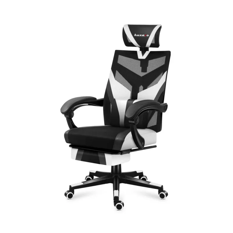 Huzaro Combat 5.0 White 67 cm lai mänguritool ergonoomilise võrkseljatoega, täpselt reguleeritav, 140 kg kandevõimega, must/valge