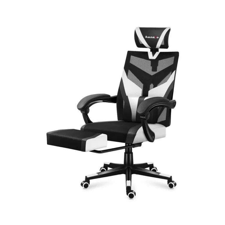 Huzaro Combat 5.0 White 67 cm lai mänguritool ergonoomilise võrkseljatoega, täpselt reguleeritav, 140 kg kandevõimega, must/valge