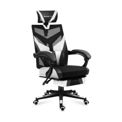 Huzaro Combat 5.0 White 67 cm lai mänguritool ergonoomilise võrkseljatoega, täpselt reguleeritav, 140 kg kandevõimega, must/valge