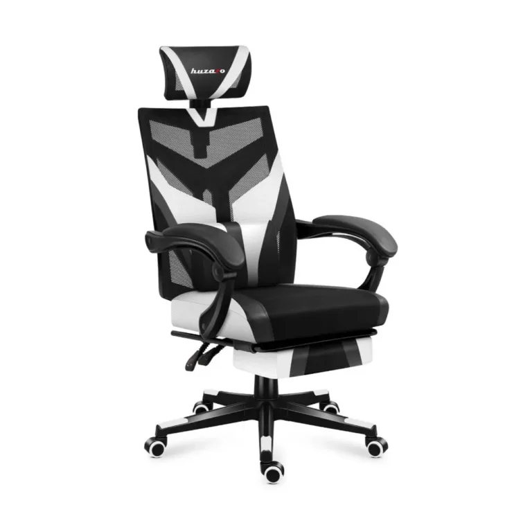Huzaro Combat 5.0 White 67 cm lai mänguritool ergonoomilise võrkseljatoega, täpselt reguleeritav, 140 kg kandevõimega, must/valge