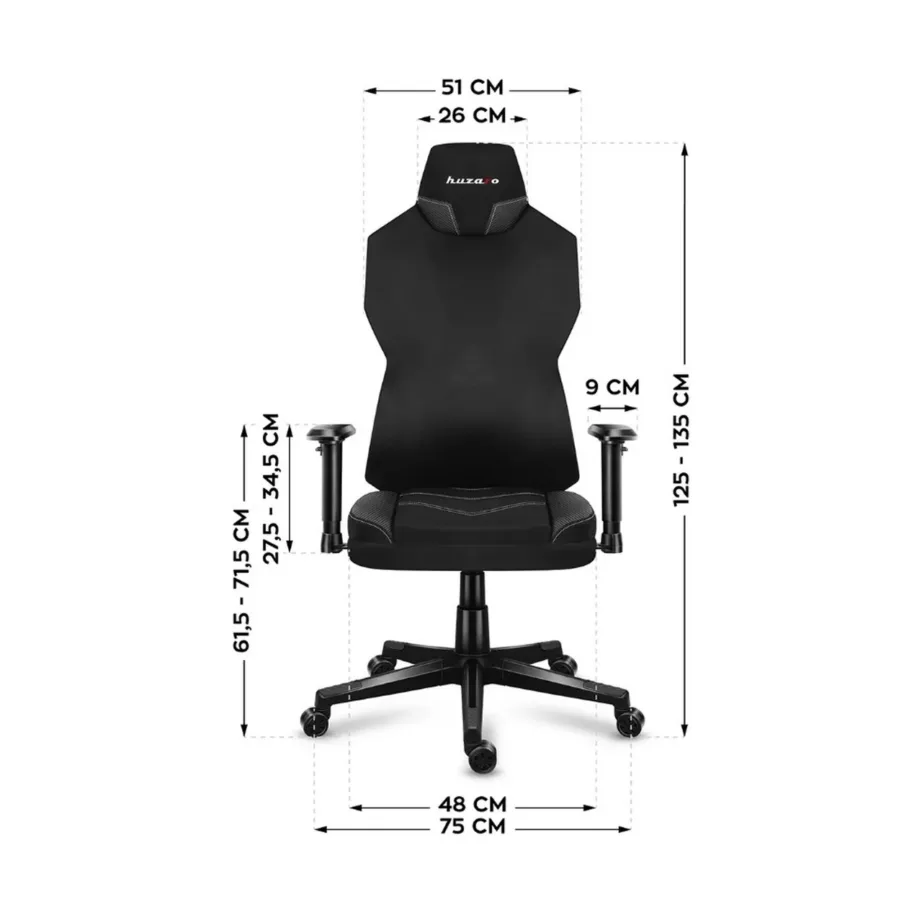 Huzaro Combat 6.2 Black RGB 48×70 cm võrgust ergonoomiline mänguritool, 140 kg kandevõimega, RGB valgustuse ja reguleeritavate käetugedega – 6