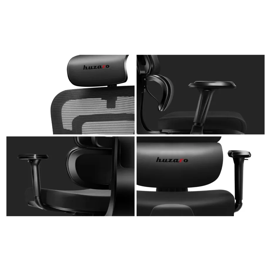 Huzaro Combat 7.0 must 66 cm laiune ergonoomiline mänguritool PU-nahk/mesh, 150 kg kandevõimega – 7