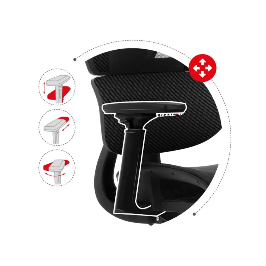 Huzaro Combat 8.0 Carbon 66 cm must ergonoomiline mänguritool, tekstiil–PU nahk, reguleeritav, 150 kg kandevõimega – 2