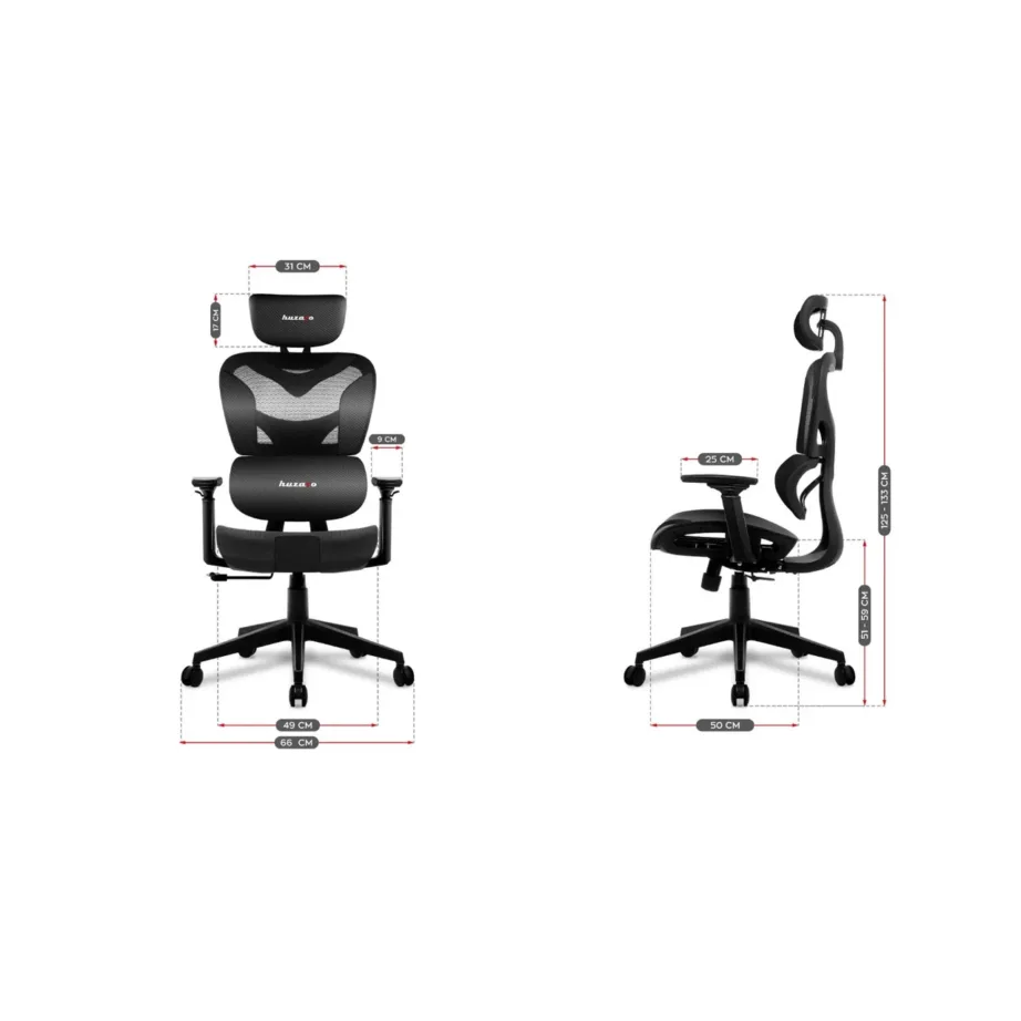 Huzaro Combat 8.0 Carbon 66 cm must ergonoomiline mänguritool, tekstiil–PU nahk, reguleeritav, 150 kg kandevõimega – 11